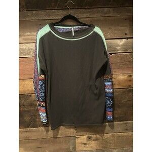 Free People On My Way Cuff Top Washed Black Size Medium Thermal Sweater Sleeves